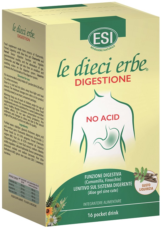 ESI LE DIECI ERBE DIGESTIONE NO ACID 16 POCKET DRINK GUSTO LIQUIRIZIA 20 ML - Farmacia Bartoli