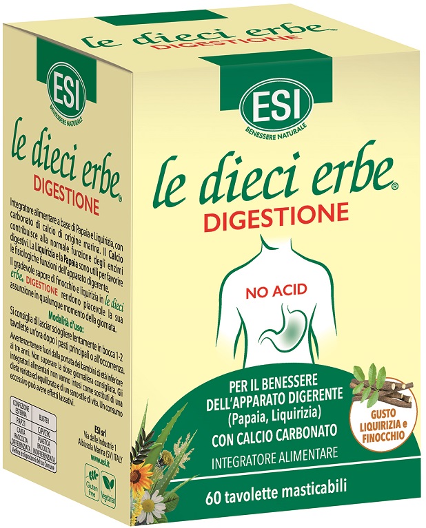 ESI LE DIECI ERBE DIGESTIONE NO ACID 60 TAVOLETTE MASTICABILI - Farmacia Bartoli