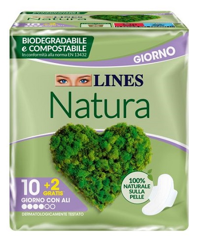 LINES NATURA ASSORBENTI ULTRA GIORNO CON ALI BIODEGRADABILI 10+2 PEZZI - Farmacia Bartoli