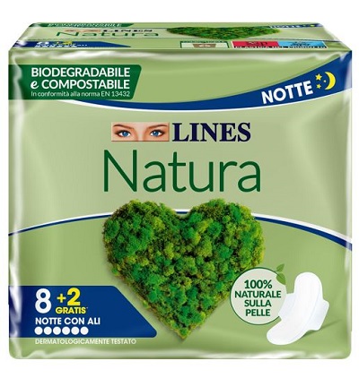 LINES NATURA ASSORBENTI ULTRA NOTTE CON ALI BIODEGRADABILI 8+2 PEZZI - Farmacia Bartoli