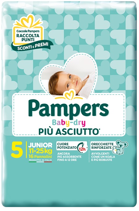 PAMPERS BABY DRY PANNOLINI DOWNCOUNT JUNIOR 16 PEZZI - Farmacia Bartoli