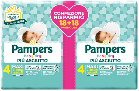 PAMPERS BABY DRY PANNOLINI DUO DOWNCOUNT MAXI 36 PEZZI - Farmacia Bartoli