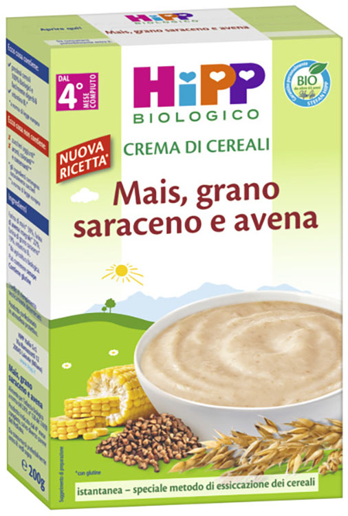 HIPP BIO CREMA CEREALI MAIS/GRANO SARACENO/AVENA 200 G - Farmacia Bartoli