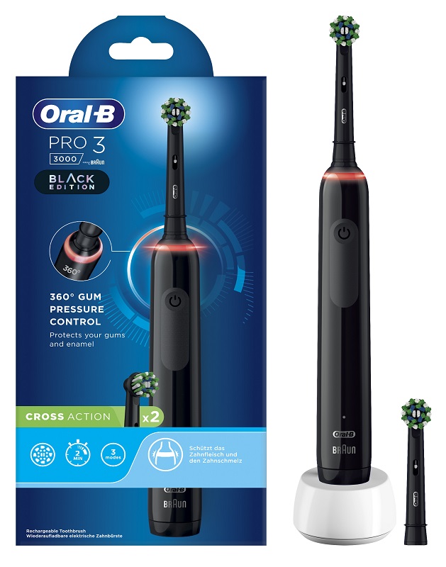 ORAL-B PRO 3 BLACK SPAZZOLINO ELETTRICO + 2 REFILL - Farmacia Bartoli