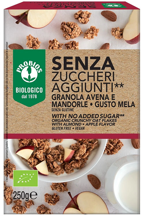 PROBIOS GRANOLA SENZA ZUCCHERI AGGIUNTI AVENA E MANDORLA E MELA SENZA GLUTINE 250 G - Farmacia Bartoli