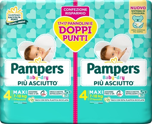 PAMPERS BABY DRY PANNOLINO DUO DOWNCOUNT MAXI 34 PEZZI - Farmacia Bartoli