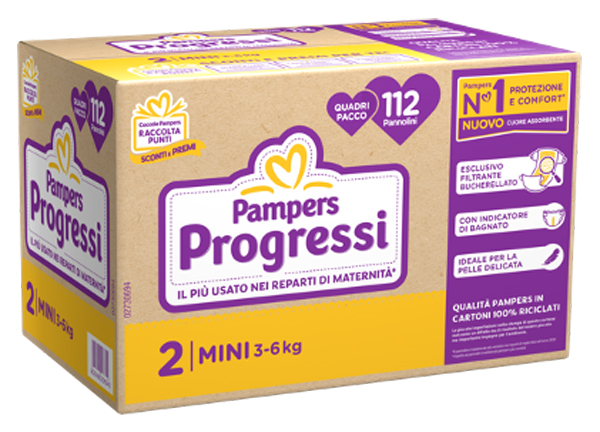 PAMPERS QUADRI PROGRESSI MINI 112 PEZZI - Farmacia Bartoli