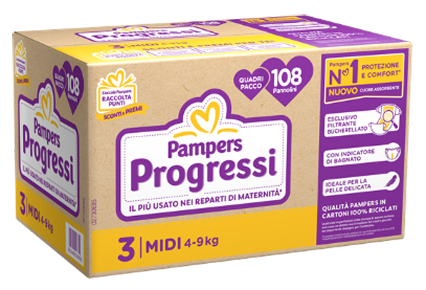 PAMPERS QUADRI PROGRESSI MIDI 108 PEZZI - Farmacia Bartoli
