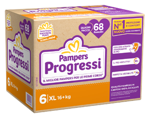 PAMPERS QUADRI PROGRESSI XL 68 PEZZI - Farmacia Bartoli