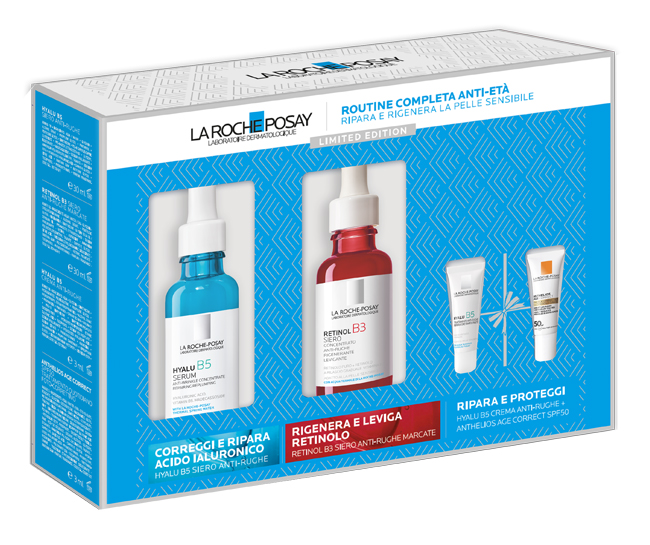 HYALU SIERO 30 ML + RETINOL 30 ML NATALE 23 1 HYALU B5 SIERO ANTI RUGHE 30 ML + 1 RETINOL B3 SIERO ANTI RUGHE MARCATE 30 ML + 1 HYALU B5 CREMA ANTI RUGHE 3 ML - Farmacia Bartoli