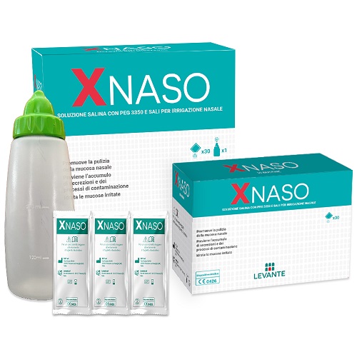 SOLUZIONE SALINA CON PEG 3350 E SALI PER IRRIGAZIONE NASALE XNASO 30 BUSTINE + 1 EROGATORE - Farmacia Bartoli