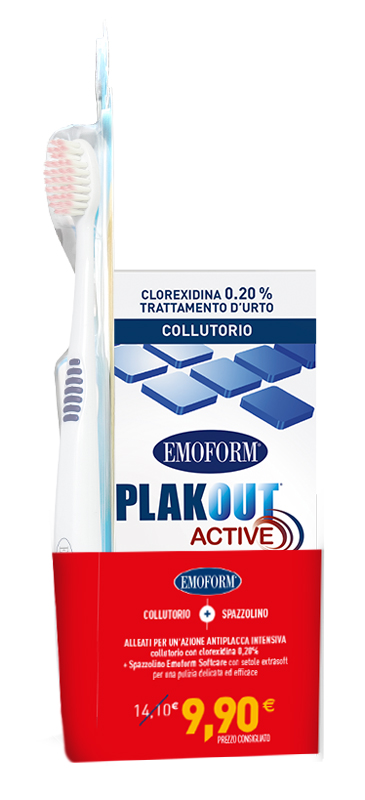 EMOFORM PLAK OUT ACTIVE PROMO 1 COLLUTORIO 0,20% CLOREXIDINA 200 ML + 1 SPAZZOLINO - Farmacia Bartoli