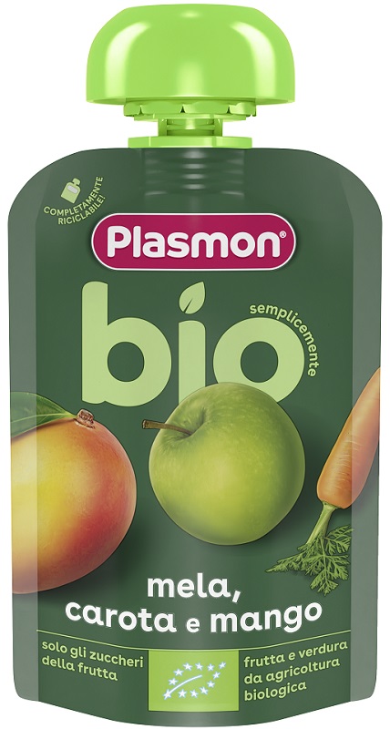 PLASMON MELA CAROTA MANGO BIO POUCHES 100 G - Farmacia Bartoli