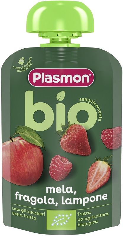 PLASMON MELA FRAGOLA LAMPONE BIO POUCHES 100 G - Farmacia Bartoli