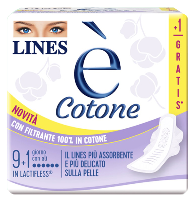 LINES E' COTONE ALI ASSORBENTE ESTERNO 9 + 1 PEZZI - Farmacia Bartoli
