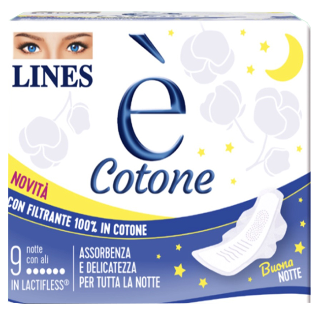 LINES E' COTONE ALI ASSORBENTE ESTERNO NOTTE 9 PEZZI - Farmacia Bartoli