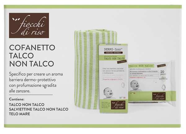 FIOCCHI DI RISO COFANETTO TALCO NON TALCO 1 EMULSIONE TALCO NON TALCO 120 ML + 1 SALVIETTE TALCO NON TALCO + 1 TELO MARE - Farmacia Bartoli