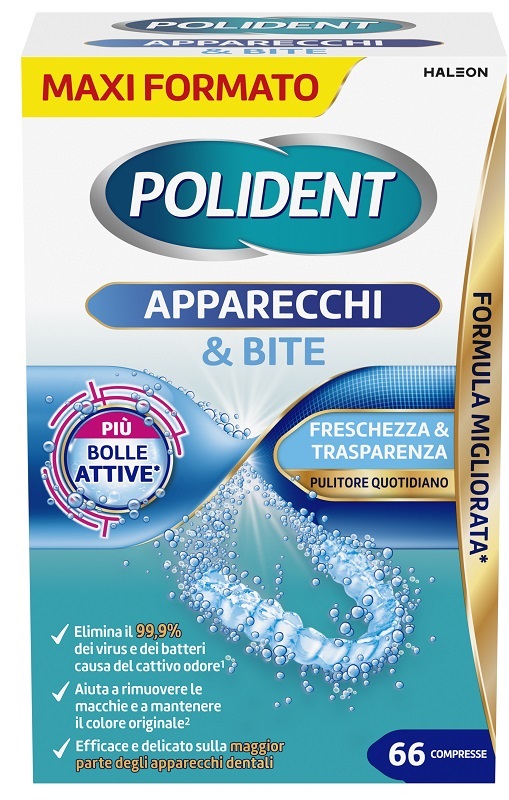 POLIDENT APPARECCHI & BITE PULITORE QUOTIDIANO 66 COMPRESSE - Farmacia Bartoli