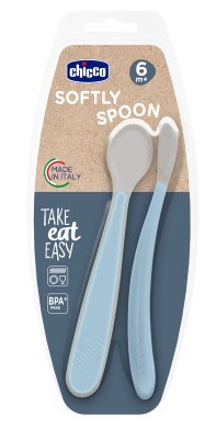 CHICCO CUCCHIAIO IN SILICONE DOPPIO AZZURRO 6M+ - Farmacia Bartoli